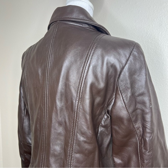 Jones New York Brown Fitted Full Zip Soft Genuine Leather Jacket Sz M - Picture 8 of 12